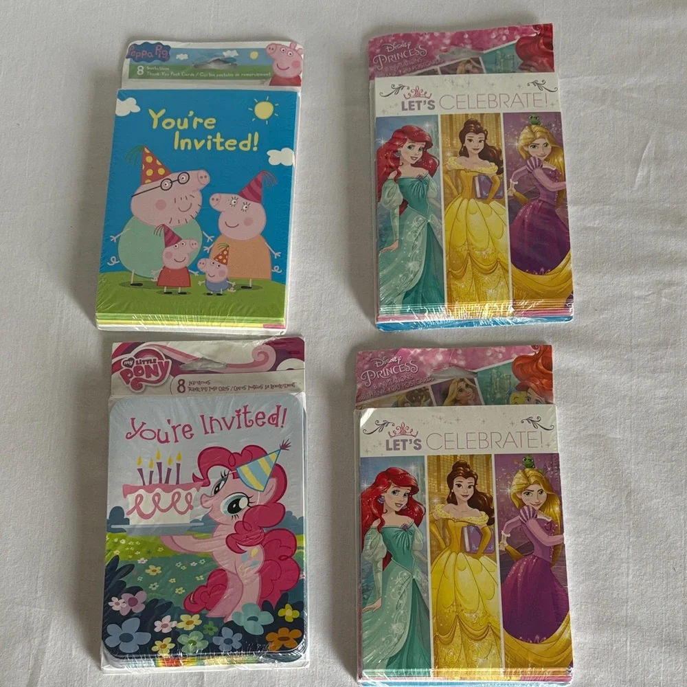 Disney Princess and Peppa Pig Invitation Cards lot of 4 - 8ct invite & thank you